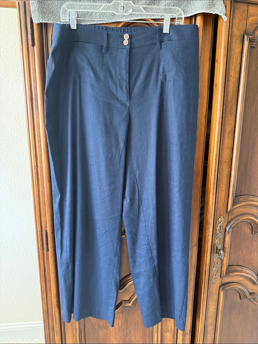 J. Jill Tall Navy Linen Stretch Wide Leg Crop Pants - Size Large Tall